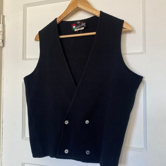 Vintage Black 100% Wool Vest Button Up Italian Carlo d'Italia Basic Wardrobe - Picture 1 of 10